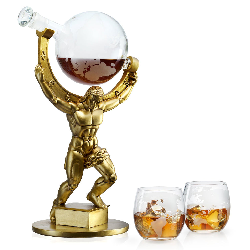 Atalas Bronze World Globe Whiskey Decanter Premium Barware Gift