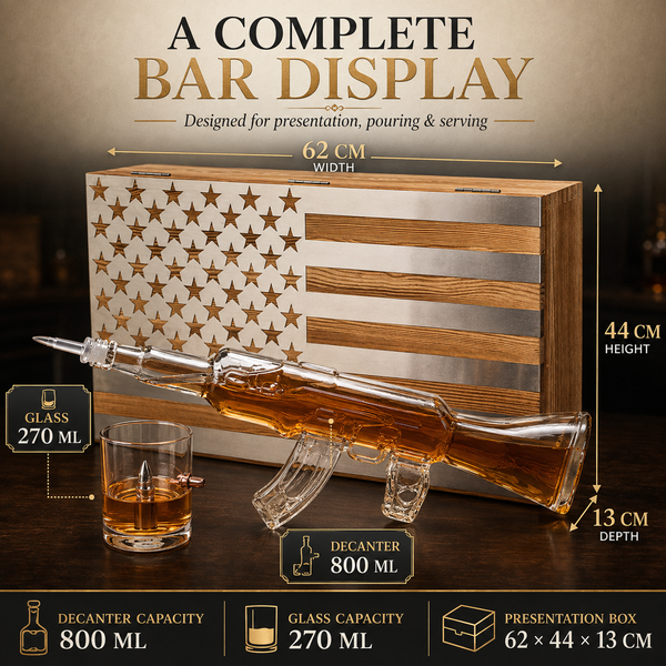 Whiskey Decanter Flag Set 1000ML Ak47 Rifle Gun Glasses Chillers Set In Box Hanging Storage American