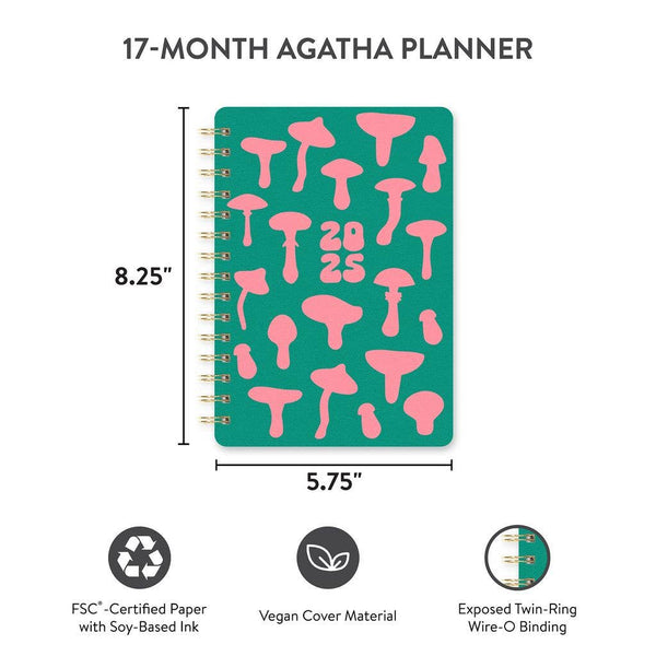 2025 Shroom Silhouettes Agatha Monthly Planner | Spiral Diary Journal Notebook | 5.75"w × 8.25