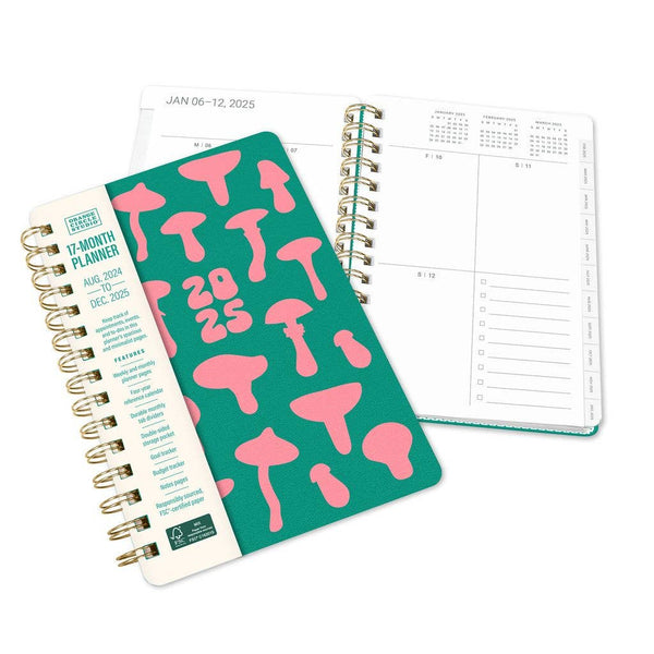 2025 Shroom Silhouettes Agatha Monthly Planner | Spiral Diary Journal Notebook | 5.75"w × 8.25