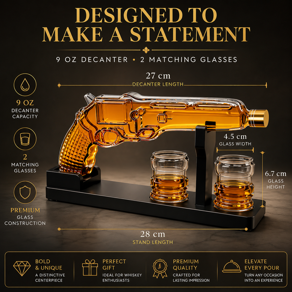 Whiskey Decanter Set 7 7 Oz With Two 1 6 Oz Shot Glasses Pistol Gun Unique Birthday Gift Ideas For S