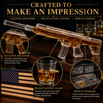 Pistol Ar15 Whiskey Decanter Set Of 2 On Hidden Storage American Flag Wall Rack By W