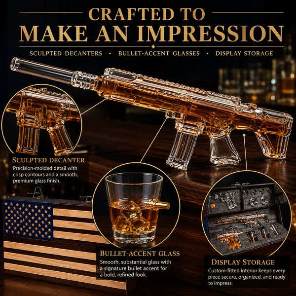 Pistol Ar15 Whiskey Decanter Set Of 2 On Hidden Storage American Flag Wall Rack By W