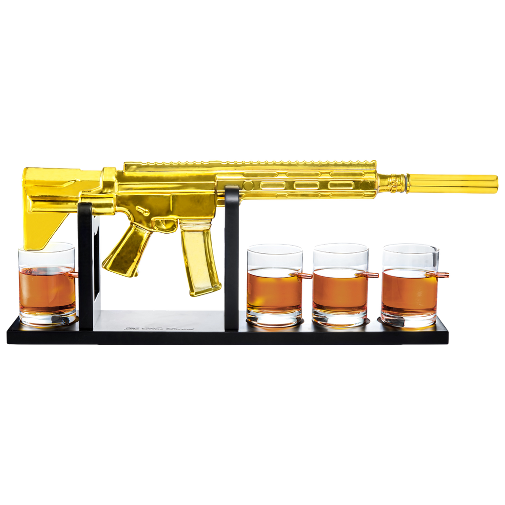 Ar15 Gold Whiskey Decanter Set With 4 Bullet Whiskey Glasses Gift For Fathers Uncles