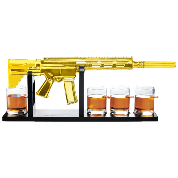 Ar15 Gold Whiskey Decanter Set With 4 Bullet Whiskey Glasses Gift For Fathers Uncles