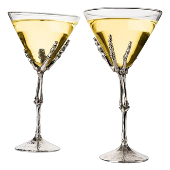 Stemmed Skeleton Martini Glasses Set Of 2 By Skeleton Hand Glasses 9 H Goth Gifts Sk