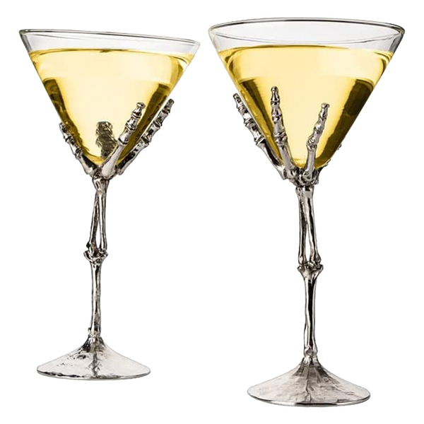 Stemmed Skeleton Martini Glasses Set Of 2 By Skeleton Hand Glasses 9 H Goth Gifts Sk