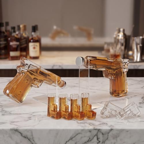 Pistol Whiskey Gun Decanter Pistol Shot Glasses Set Comes With A Large Carrying Case Drinking Party