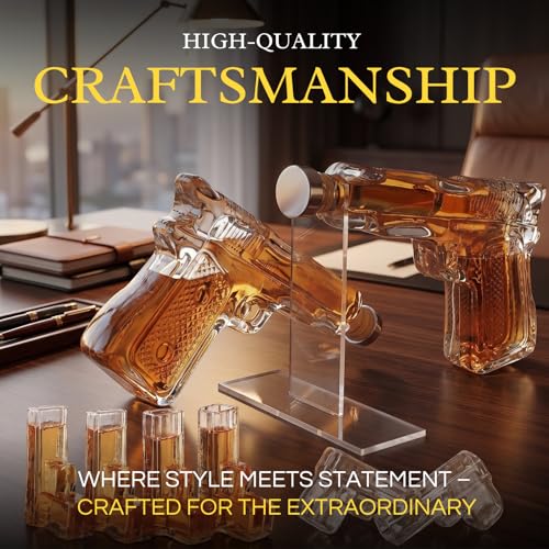 Pistol Whiskey Gun Decanter Pistol Shot Glasses Set Comes With A Large Carrying Case Drinking Party