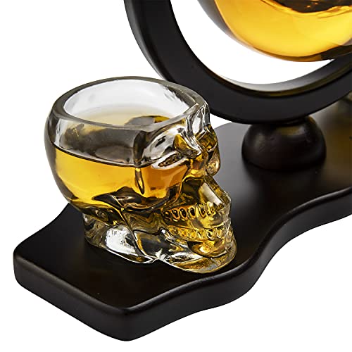 Skull Skeleton Wine Whiskey Globe Decanter Set 850 Ml With 2 Skull Head 3OZ Skeletons Shot Glasses M