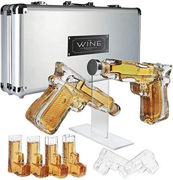Pistol Whiskey Gun Decanter Pistol Shot Glasses Set Comes With A Large Carrying Case Drinking Party