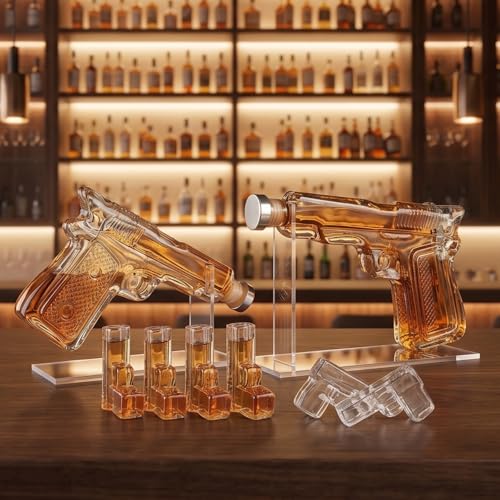 Pistol Whiskey Gun Decanter Pistol Shot Glasses Set Comes With A Large Carrying Case Drinking Party