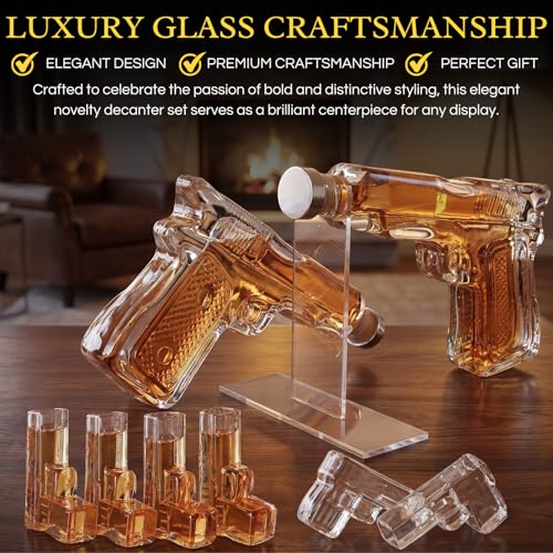 Pistol Whiskey Gun Decanter Pistol Shot Glasses Set Comes With A Large Carrying Case Drinking Party