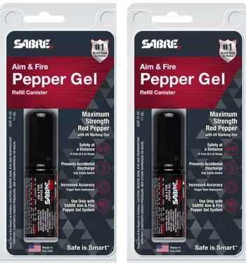 SABRE Red Aim and Fire Pepper Gel Refill Canister 2 Pack with UV Marking Dye USA