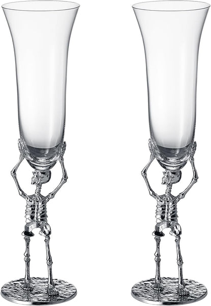 Stemmed Skeleton Champagne Flute Glass Set Of 2 7 5OZ Halloween Skeleton Glasses 10 H Goth Gifts Ske
