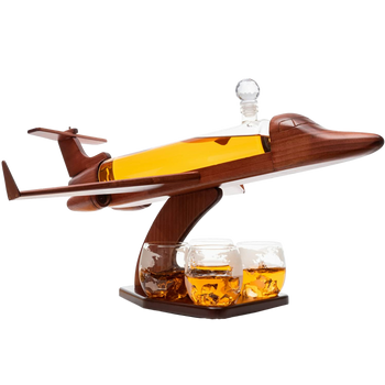 Jet Decanter Airplane Whiskey 1000ML Set With 2 World Map Glasses 12 Oz By Pilot Gif
