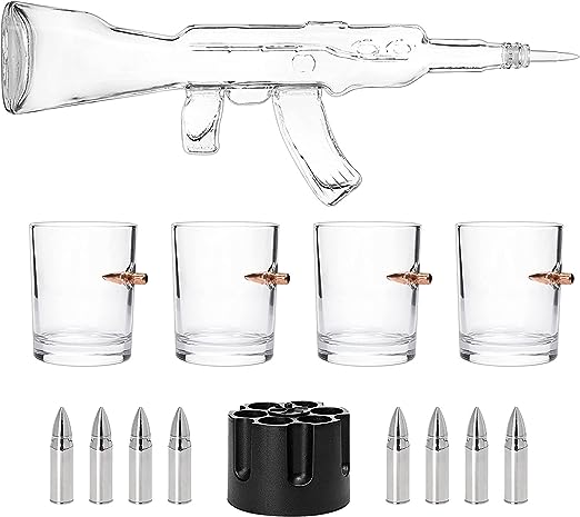 Whiskey Decanter Flag Set 1000ML Ak47 Rifle Gun Glasses Chillers Set In Box Hanging Storage American