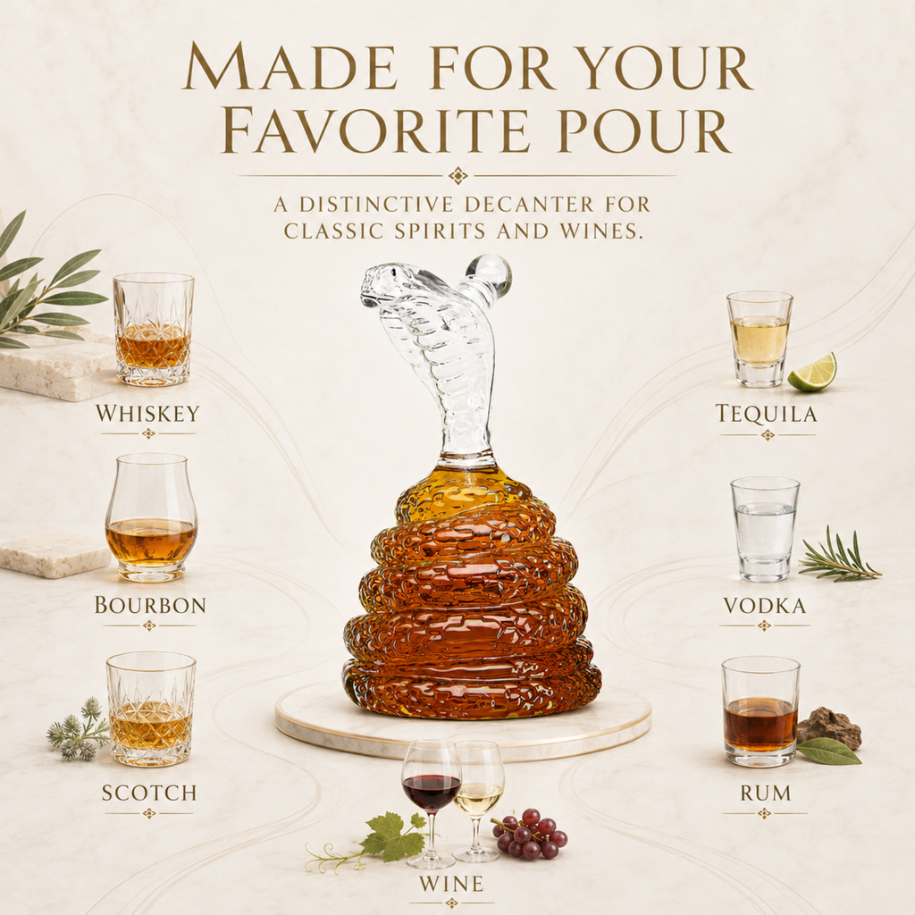 King Cobra Snake Whiskey Decanter Premium Barware Gift Elegant Drinkware Collection