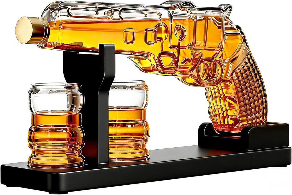 Whiskey Decanter Set 7 7 Oz With Two 1 6 Oz Shot Glasses Pistol Gun Unique Birthday Gift Ideas For S
