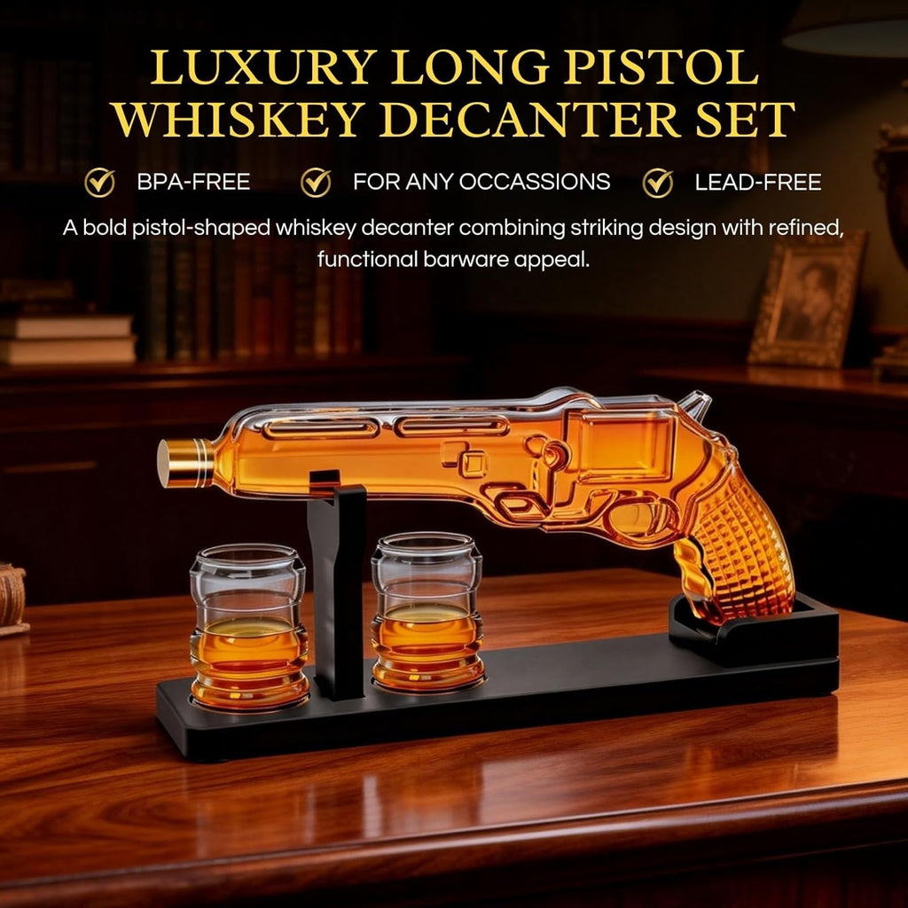 Whiskey Decanter Set 7 7 Oz With Two 1 6 Oz Shot Glasses Pistol Gun Unique Birthday Gift Ideas For S