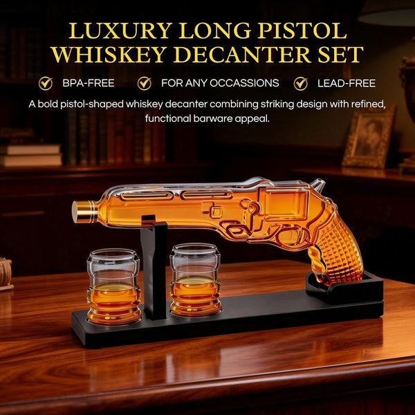 Whiskey Decanter Set 7 7 Oz With Two 1 6 Oz Shot Glasses Pistol Gun Unique Birthday Gift Ideas For S