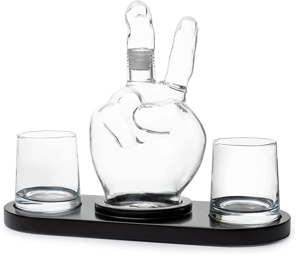 Peace Sign Wine And Whiskey Decanter 750ML With 2 10OZ Glasses By 9 H 14 L Peace Sig