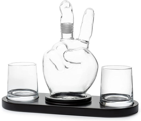 Peace Sign Wine And Whiskey Decanter 750ML With 2 10OZ Glasses By 9 H 14 L Peace Sig