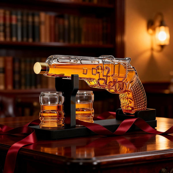 Whiskey Decanter Set 7 7 Oz With Two 1 6 Oz Shot Glasses Pistol Gun Unique Birthday Gift Ideas For S