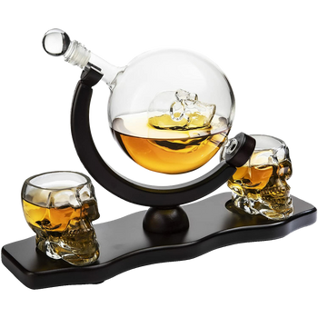 Skull Decanter Set With 2 Skull Shot Glasses By And Beautiful Wooden Base By Use Sku
