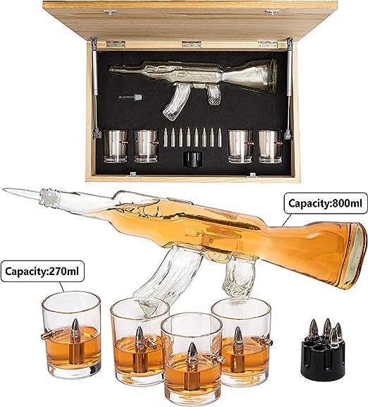 Whiskey Decanter Flag Set 1000ML Ak47 Rifle Gun Glasses Chillers Set In Box Hanging Storage American