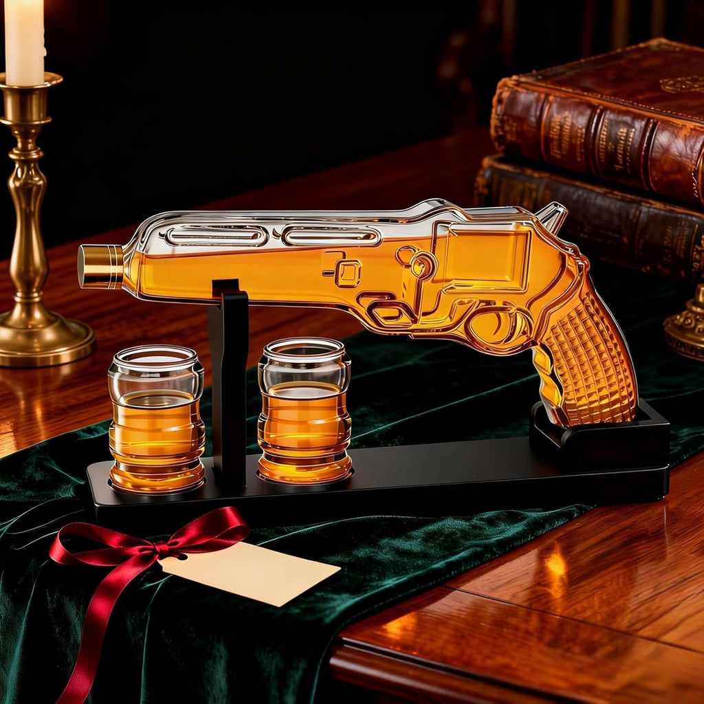 Whiskey Decanter Set 7 7 Oz With Two 1 6 Oz Shot Glasses Pistol Gun Unique Birthday Gift Ideas For S