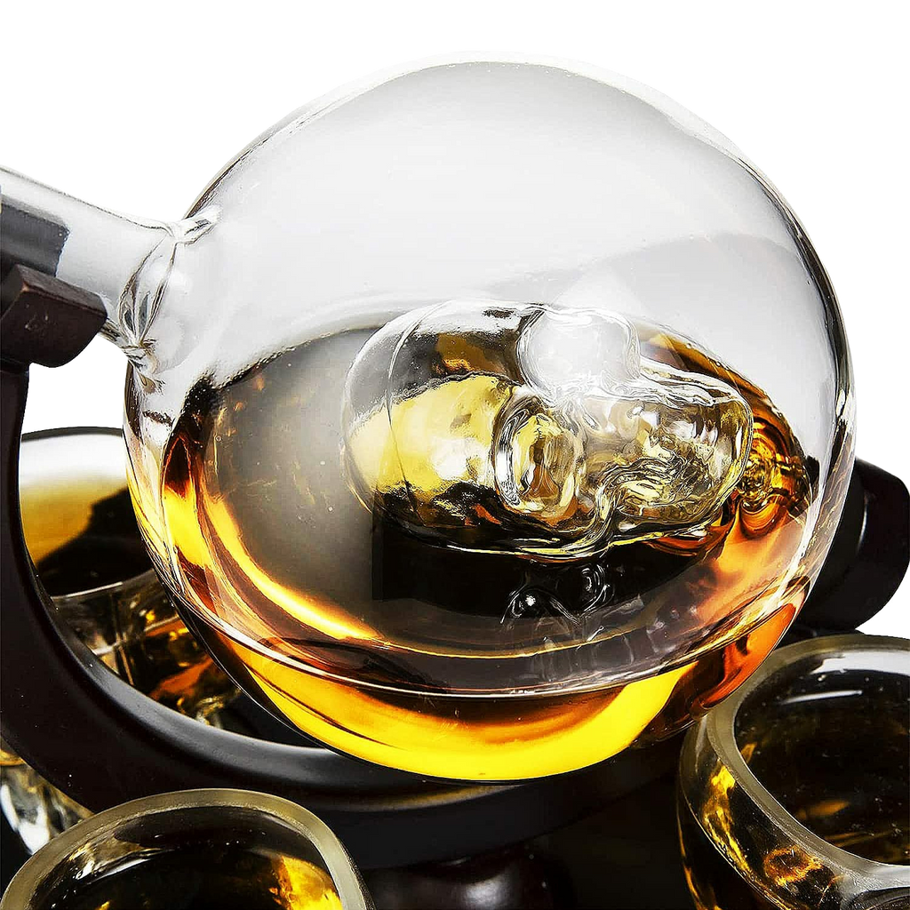 Skull Skeleton Wine Whiskey Globe Decanter Set 850 Ml With 2 Skull Head 3OZ Skeletons Shot Glasses M