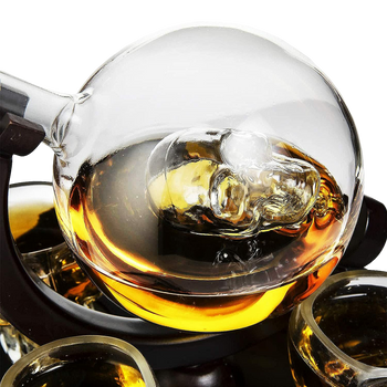 Skull Skeleton Wine Whiskey Globe Decanter Set 850 Ml With 2 Skull Head 3OZ Skeletons Shot Glasses M