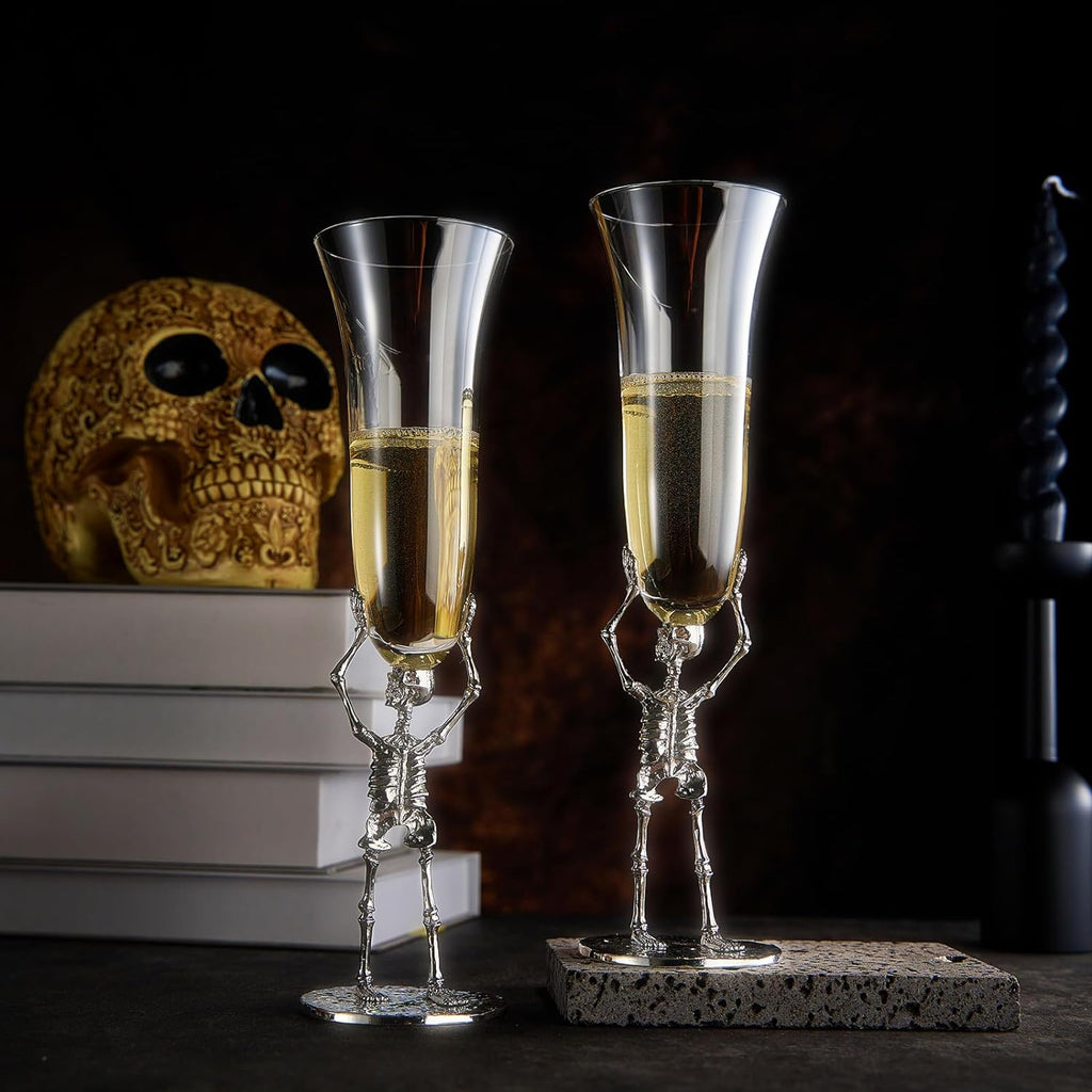 Stemmed Skeleton Champagne Flute Glass Set Of 2 7 5OZ Halloween Skeleton Glasses 10 H Goth Gifts Ske