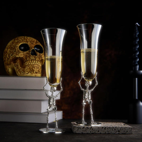 Stemmed Skeleton Champagne Flute Glass Set Of 2 7 5OZ Halloween Skeleton Glasses 10 H Goth Gifts Ske
