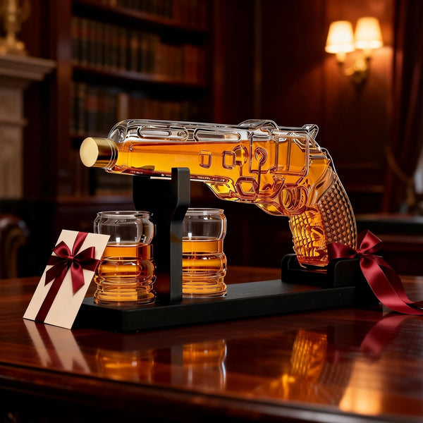 Whiskey Decanter Set 7 7 Oz With Two 1 6 Oz Shot Glasses Pistol Gun Unique Birthday Gift Ideas For S