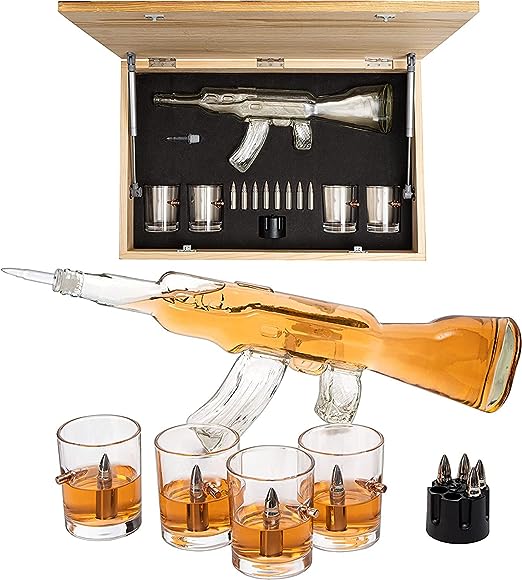 Whiskey Decanter Flag Set 1000ML Ak47 Rifle Gun Glasses Chillers Set In Box Hanging Storage American