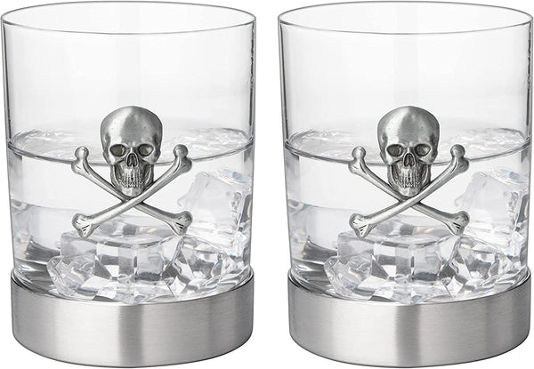 Skull Whiskey Glasses 11OZ Whiskey Rum Brandy Scotch Glasses Elegant Skull And Bones Badge Skeleton