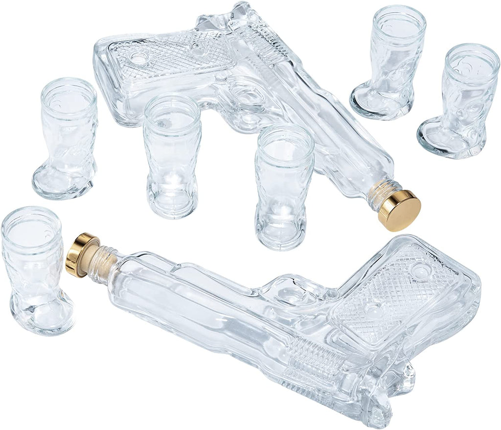 Pistol Whiskey Gun Decanter Pistol Shot Glasses Set Holster Attachment Pourers Stopper 2x 7 7OZ Deca