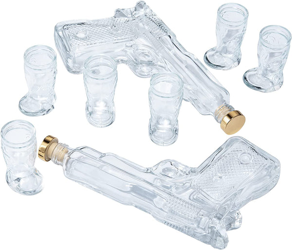 Pistol Whiskey Gun Decanter Pistol Shot Glasses Set Holster Attachment Pourers Stopper 2x 7 7OZ Deca