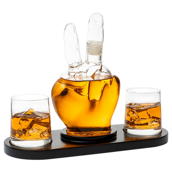 Peace Sign Wine And Whiskey Decanter 750ML With 2 10OZ Glasses By 9 H 14 L Peace Sig