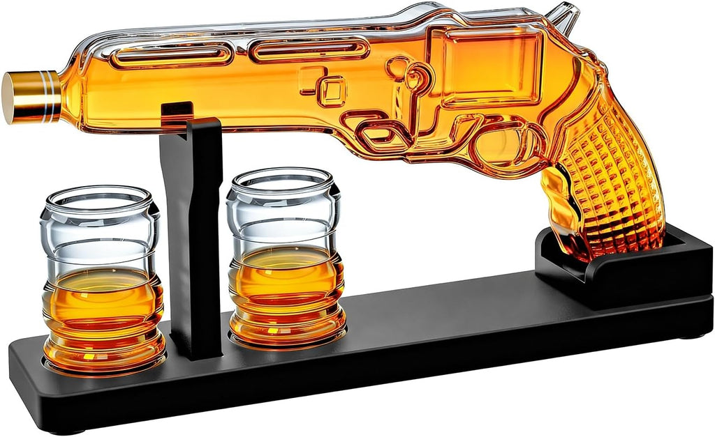 Whiskey Decanter Set 7 7 Oz With Two 1 6 Oz Shot Glasses Pistol Gun Unique Birthday Gift Ideas For S