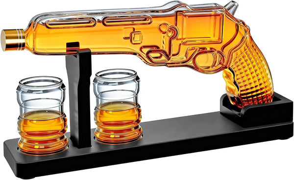 Whiskey Decanter Set 7 7 Oz With Two 1 6 Oz Shot Glasses Pistol Gun Unique Birthday Gift Ideas For S