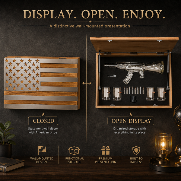 Whiskey Decanter Flag Set 1000ML Ak47 Rifle Gun Glasses Chillers Set In Box Hanging Storage American