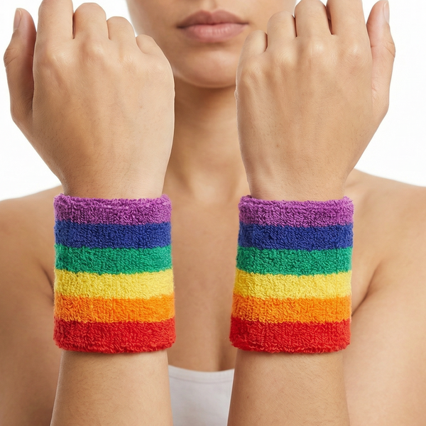 '80s Style Rainbow Wristbands | Absorbent Stretch Exercise Cuffs