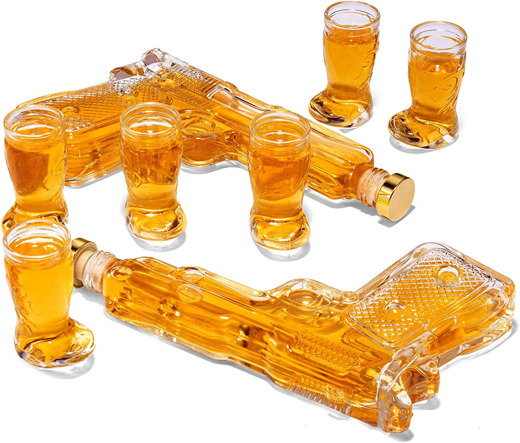 Pistol Whiskey Gun Decanter Pistol Shot Glasses Set Holster Attachment Pourers Stopper 2x 7 7OZ Deca