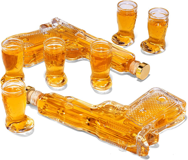 Pistol Whiskey Gun Decanter Pistol Shot Glasses Set Holster Attachment Pourers Stopper 2x 7 7OZ Deca