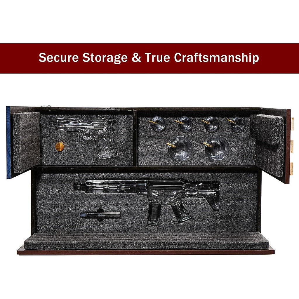 Pistol Ar15 Whiskey Decanter Set Of 2 On Hidden Storage American Flag Wall Rack By W