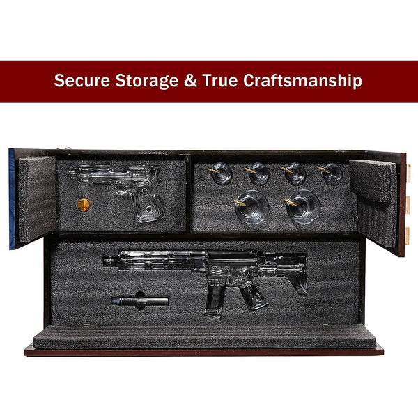 Pistol Ar15 Whiskey Decanter Set Of 2 On Hidden Storage American Flag Wall Rack By W