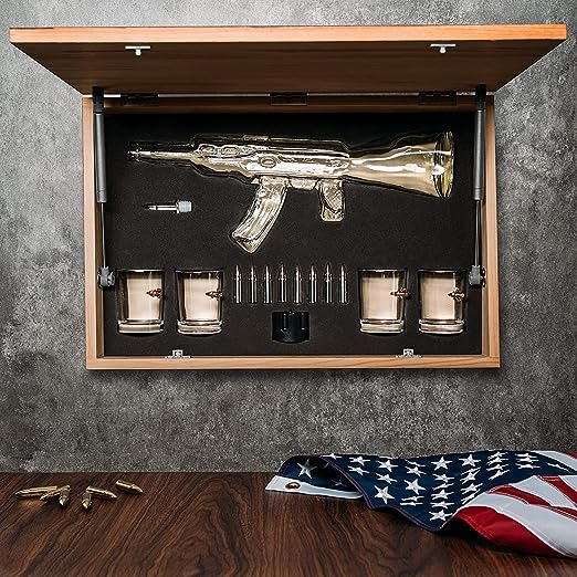 Whiskey Decanter Flag Set 1000ML Ak47 Rifle Gun Glasses Chillers Set In Box Hanging Storage American